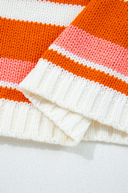 Orange Stripe Cropped Sweater For Trendy Style