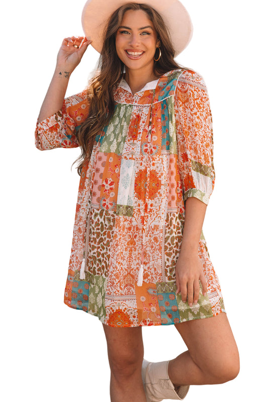 Orange Boho Paisley Dress Mini