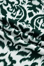 Green Damask Print Ruffled Color Block Detail Half Sleeve Blouse