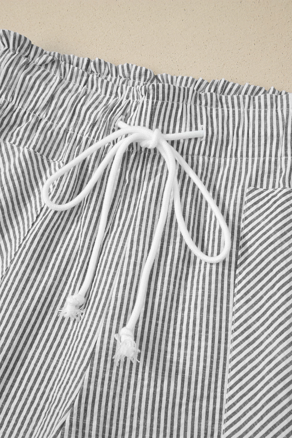 Gray Stripe Lace-up Elastic Waist Casual Pocketed Shorts