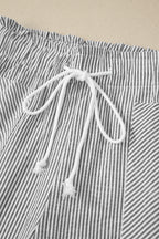 Gray Stripe Lace-up Elastic Waist Casual Pocketed Shorts