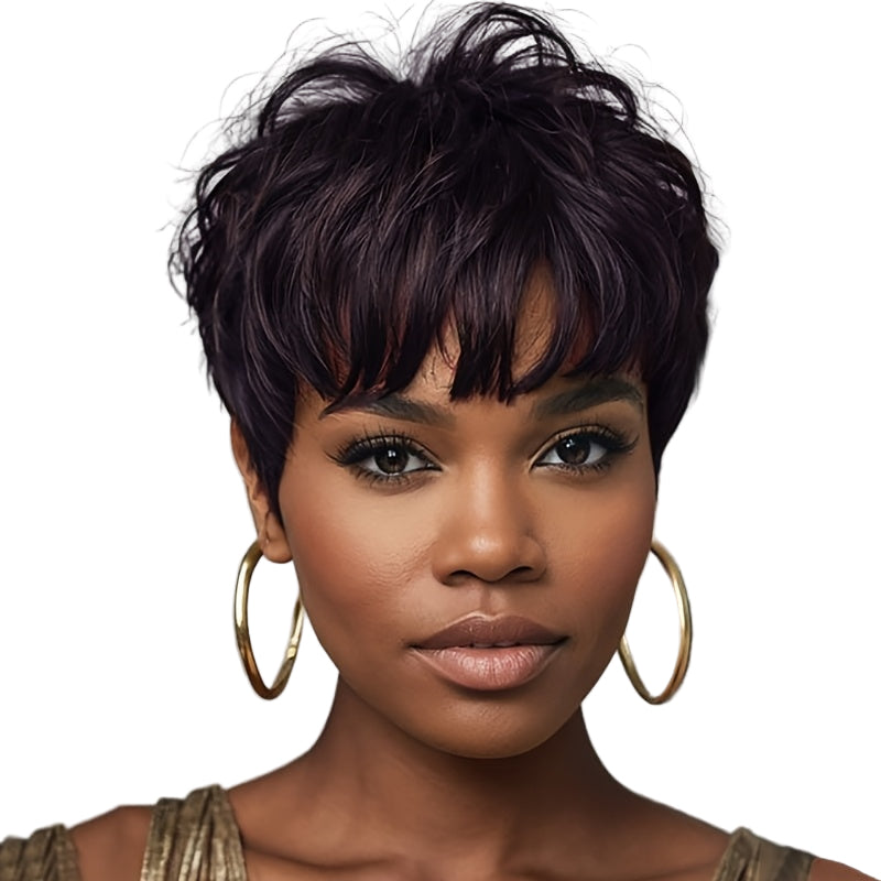 Short Black Wavy Wig With Bangs