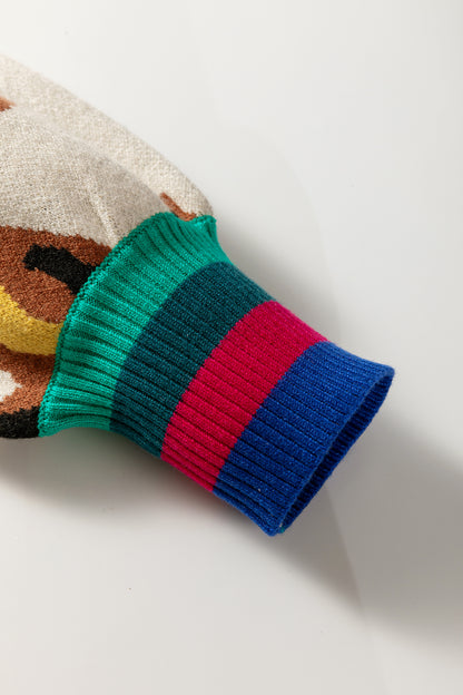 Apricot Animal Print Knit Sweater