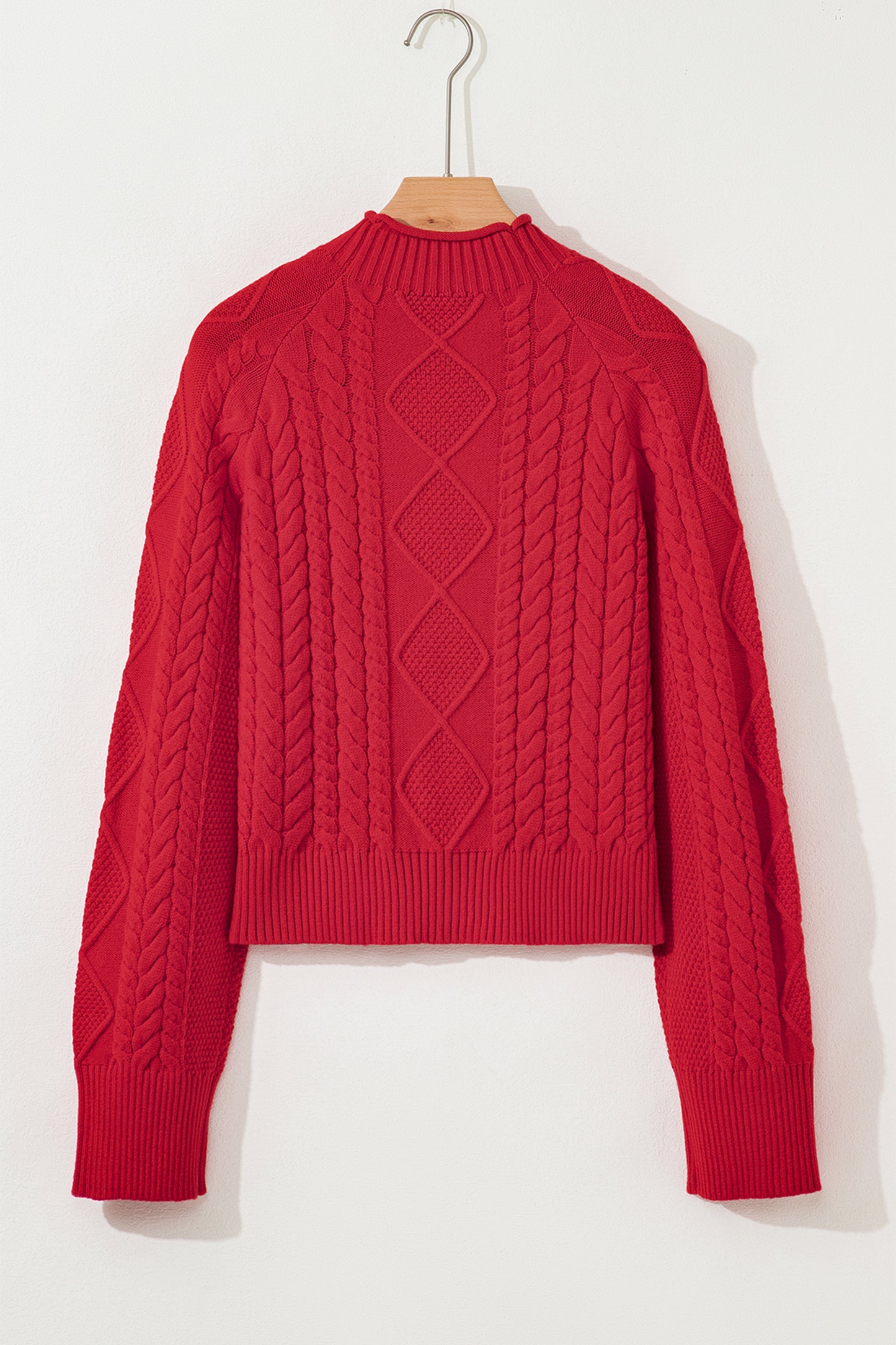 Fiery Red Cable Knit Sweater For Women