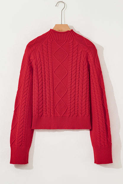 Fiery Red Cable Knit Sweater For Women