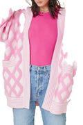 Pink Rhombus Knit Cardigan For Trendy Style