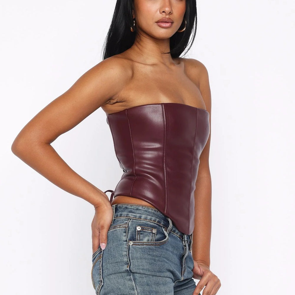 Strapless Corset Top in Burgundy Fashion