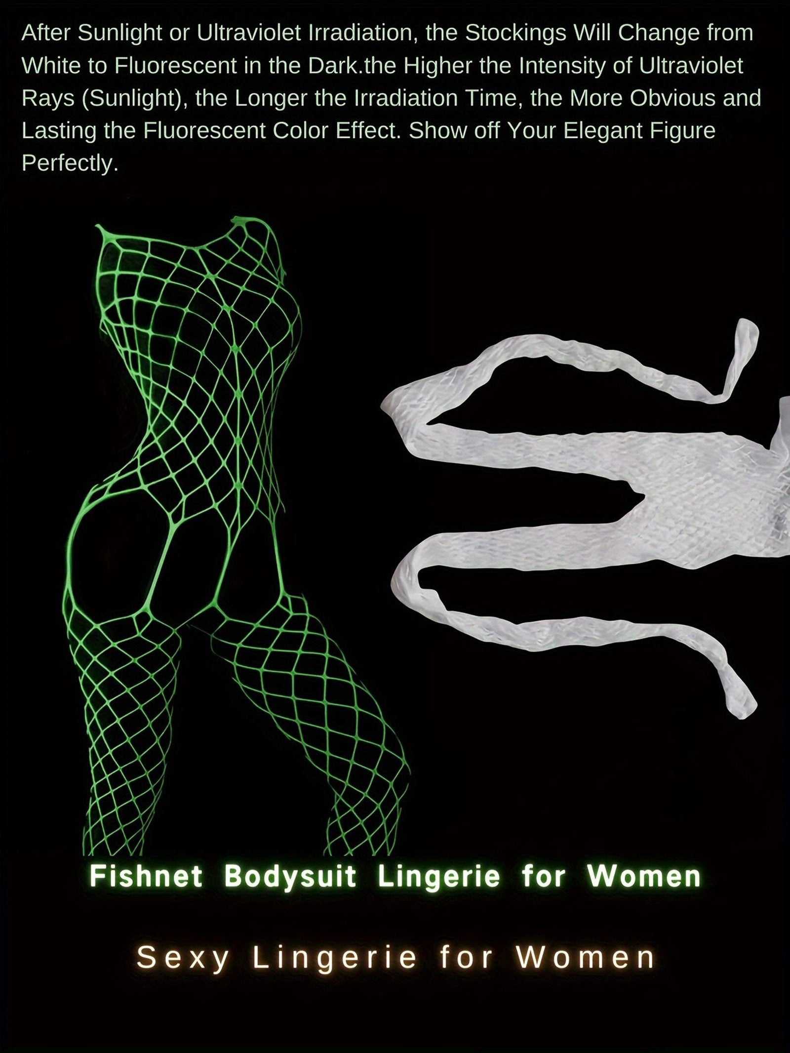 Luminous Fishnet Bodystocking - Open Crotch Women's Hot Lingerie &