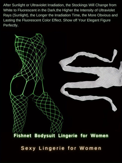 Luminous Fishnet Bodystocking - Open Crotch Women's Hot Lingerie &