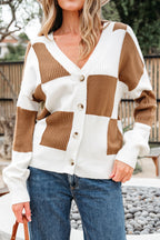 Khaki Checkered Cardigan For Trendy Style