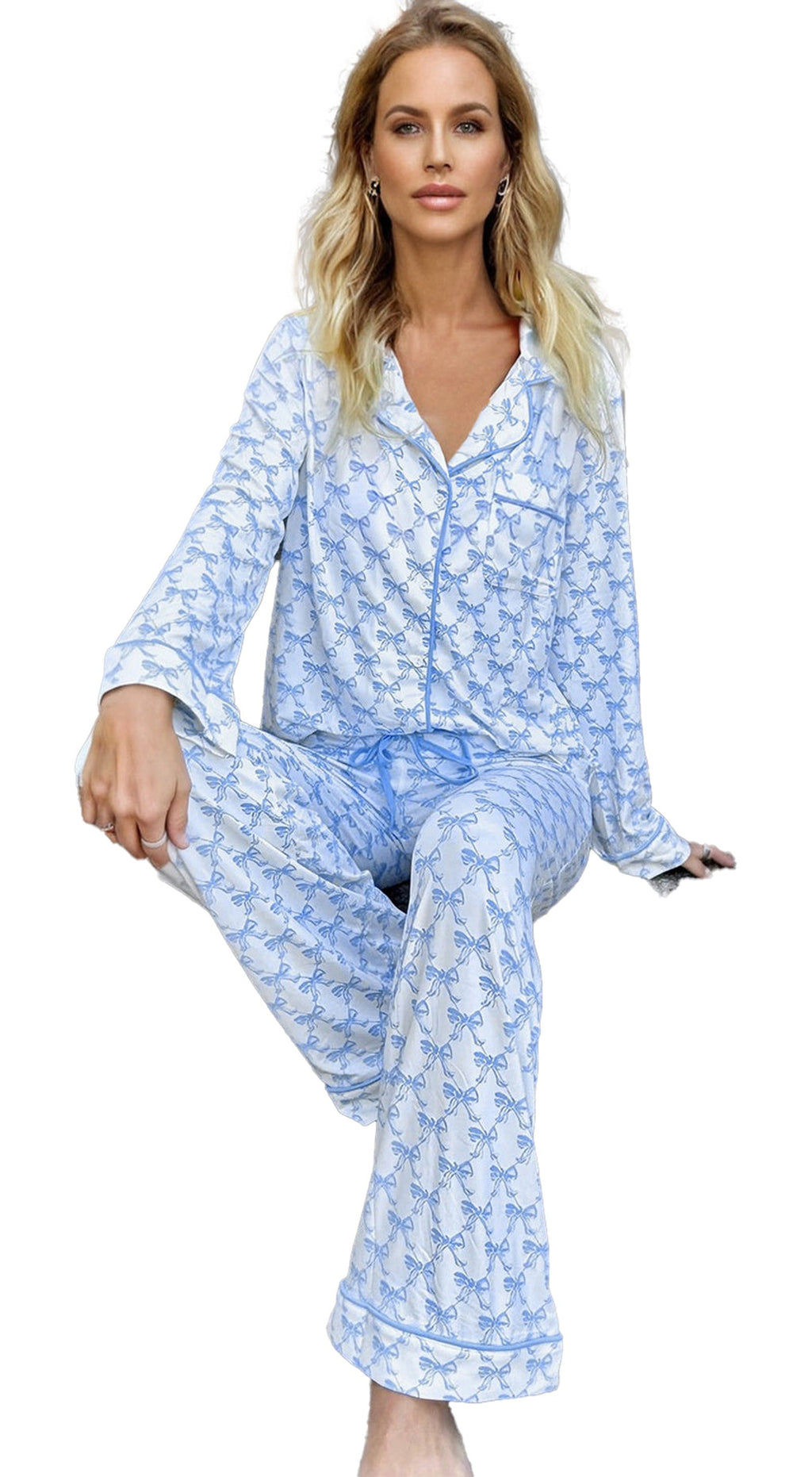Pink Bow Pajama Set For Women Cozy Comfort