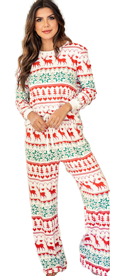 White Christmas Lounge Set Pajama Set