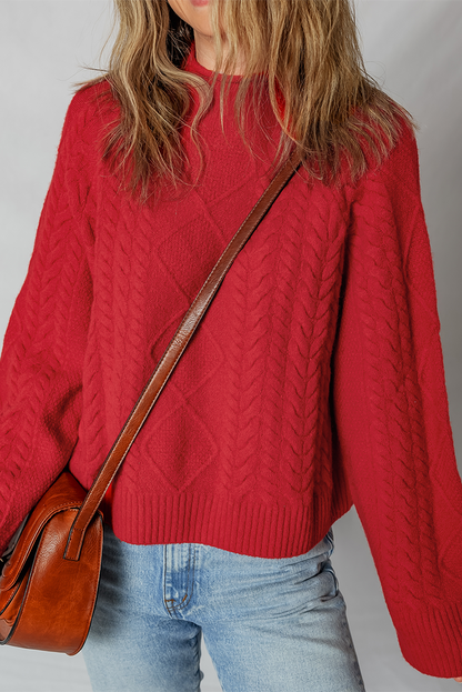 Fiery Red Cable Knit Sweater For Women