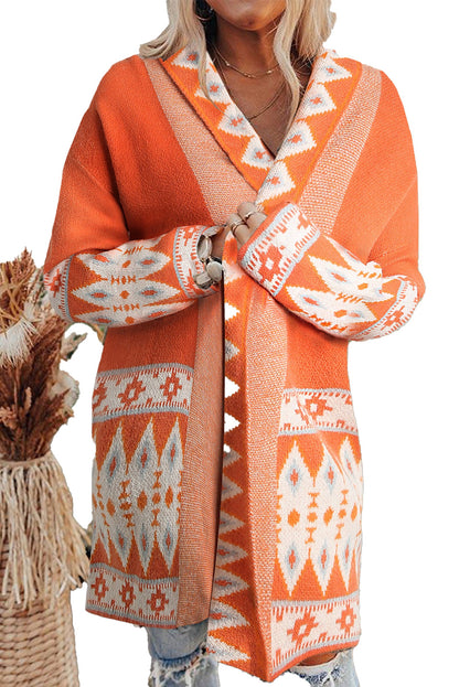Brown Aztec Print Cardigan For Trendy Styles