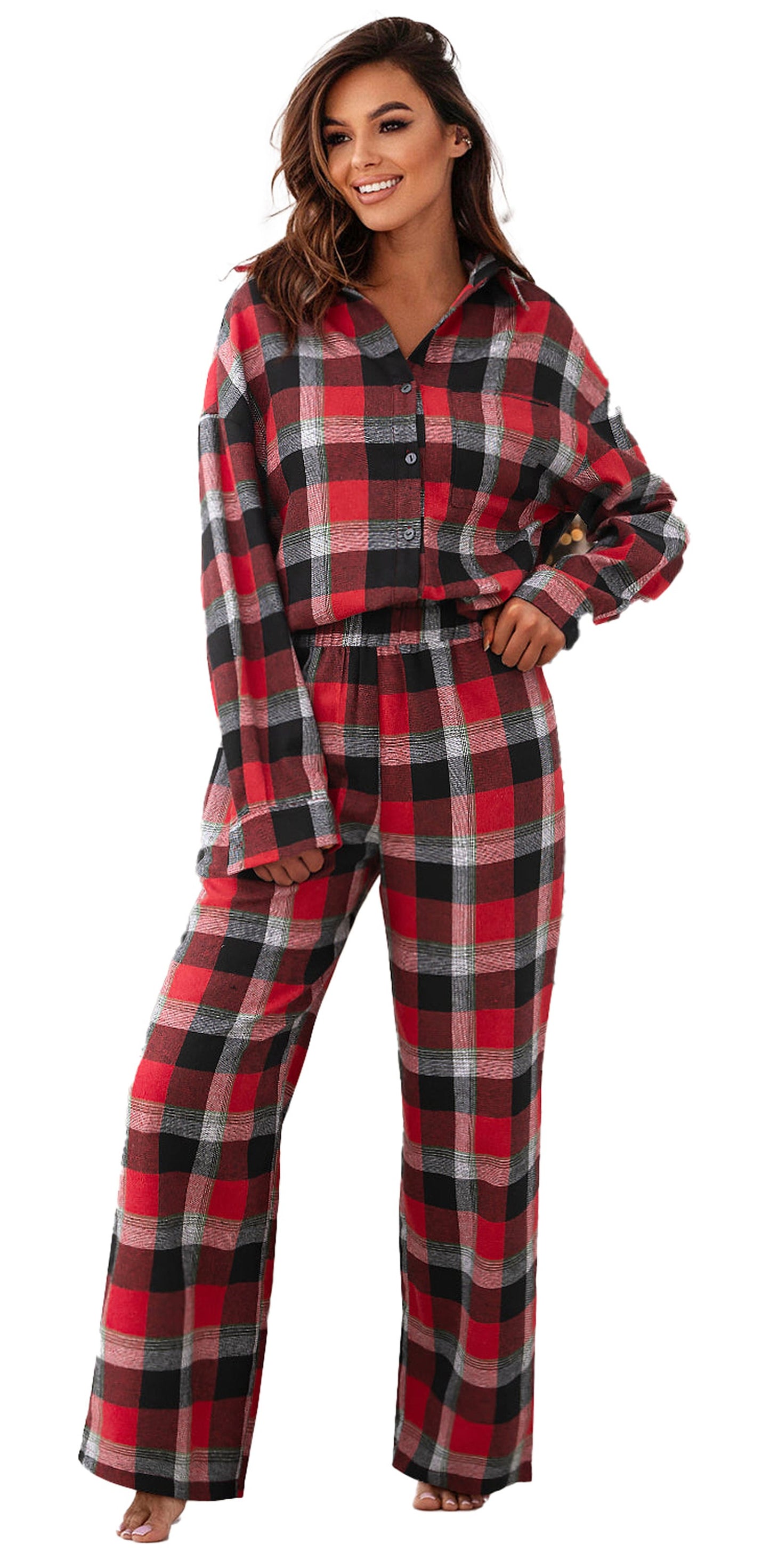 Red Checkered Christmas Lounge Set