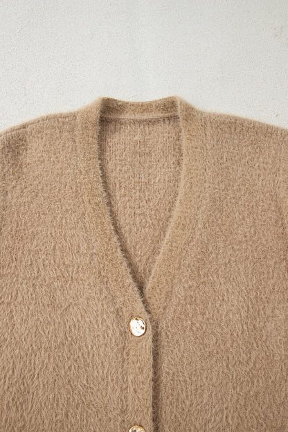 Dear-Lover Smoke Gray Fuzzy Cardigan For Cozy Style