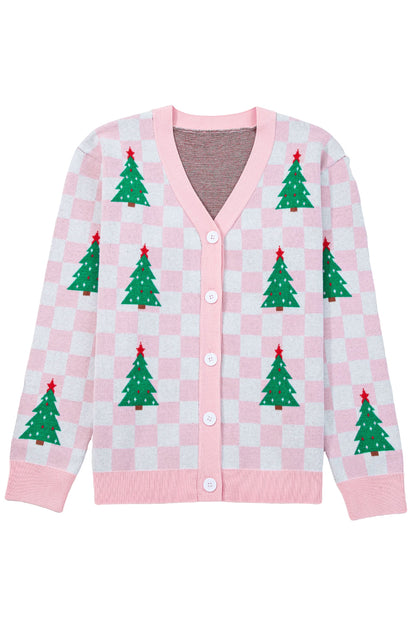 Pink Checkered Christmas Cardigan