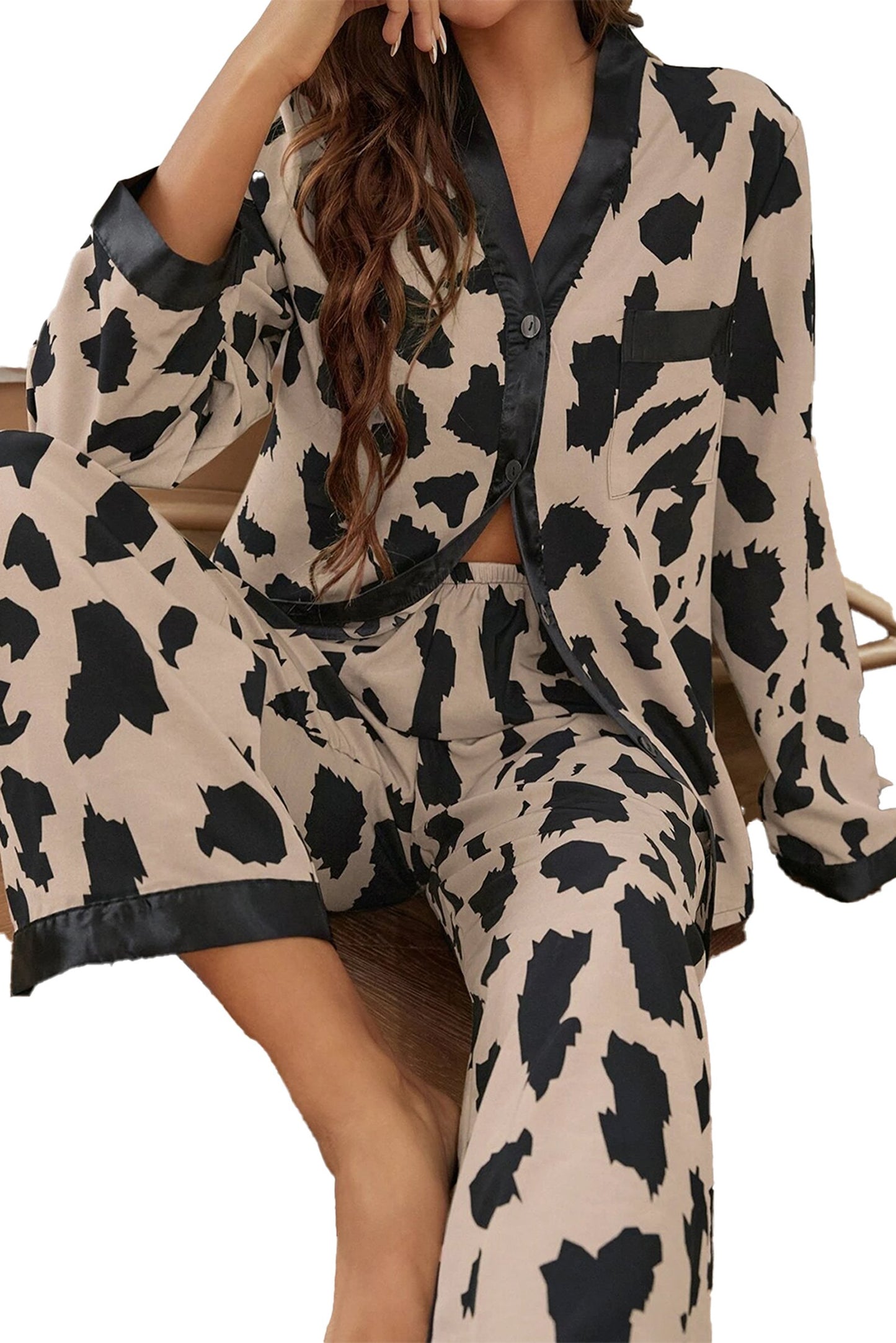 Khaki Cheetah Print Sleepwear Set