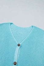 Pink Solid Color Knit V Neck Button Front Sweater Vest