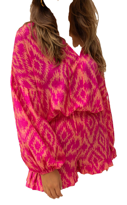 Rose Western Aztec Print Pajama Set