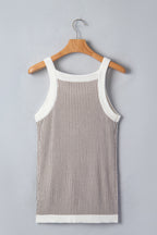 Pale Khaki Contrast Trim Ribbed Knit Sweater Tank Top