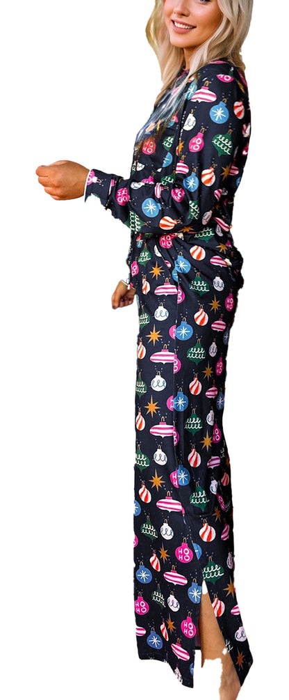 Navy Blue Christmas Pajama Set For Women