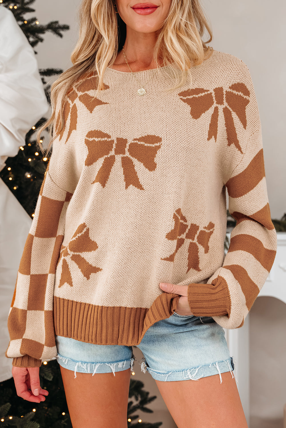 Yellow Ribbon Bow Print Sweater