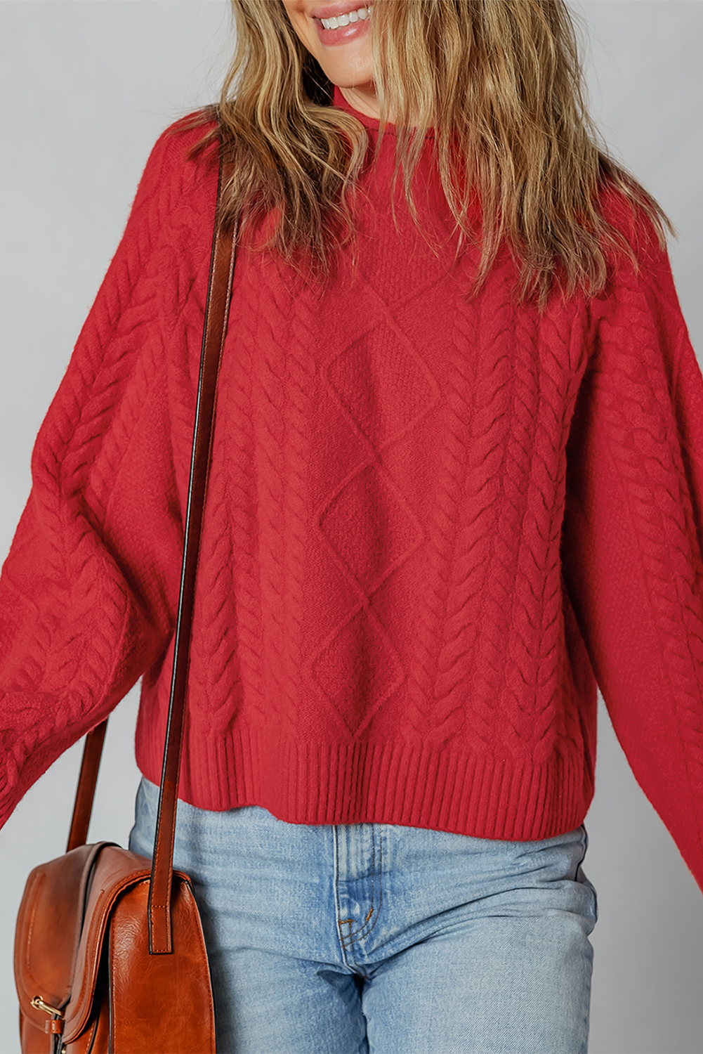 Fiery Red Cable Knit Sweater For Women