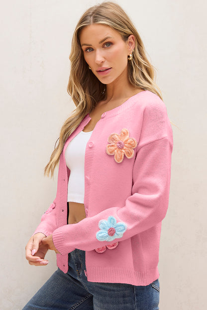 Pink Floral Knit Cardigan For Trendy Looks