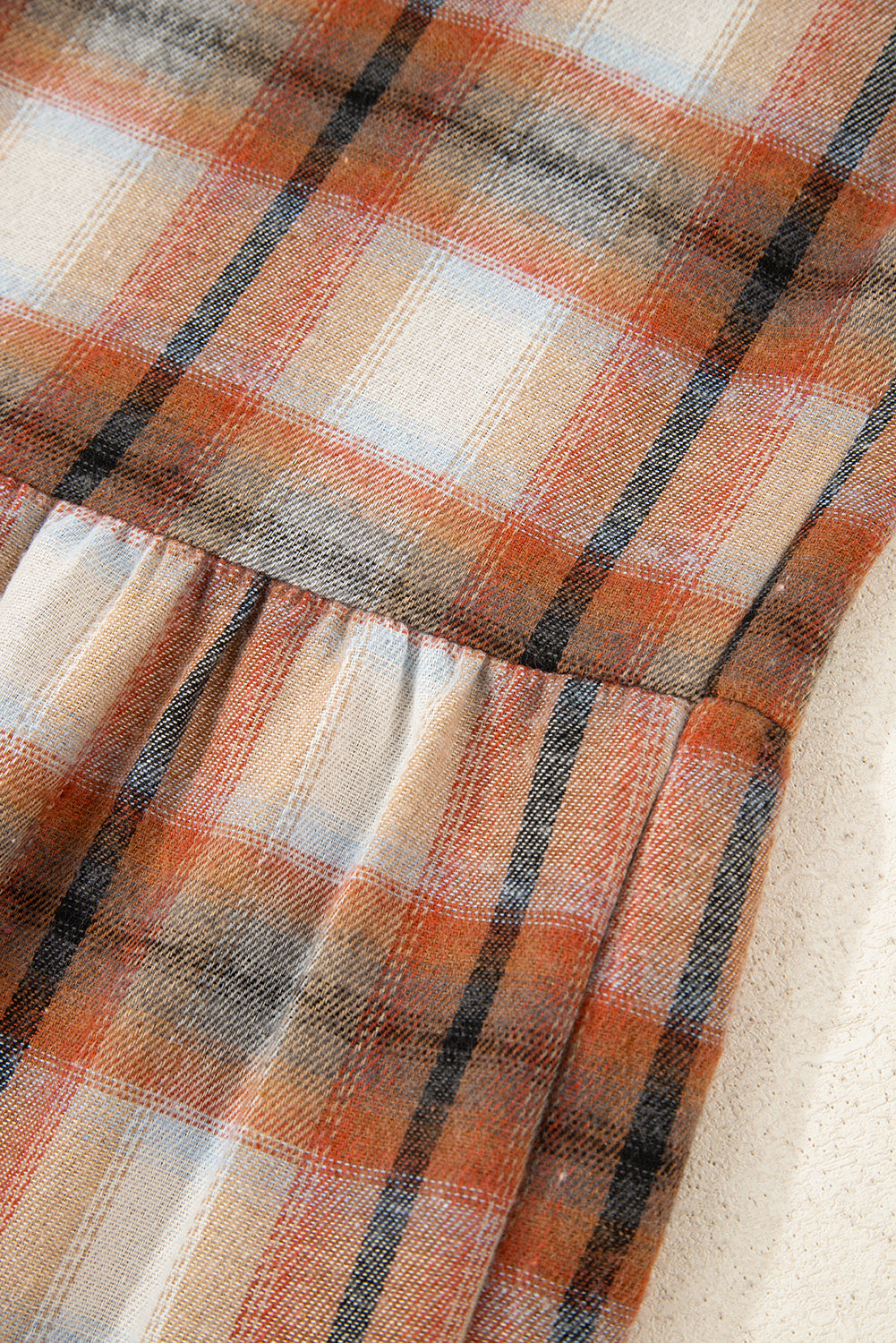 Khaki Plaid Tunic Dress Button Front
