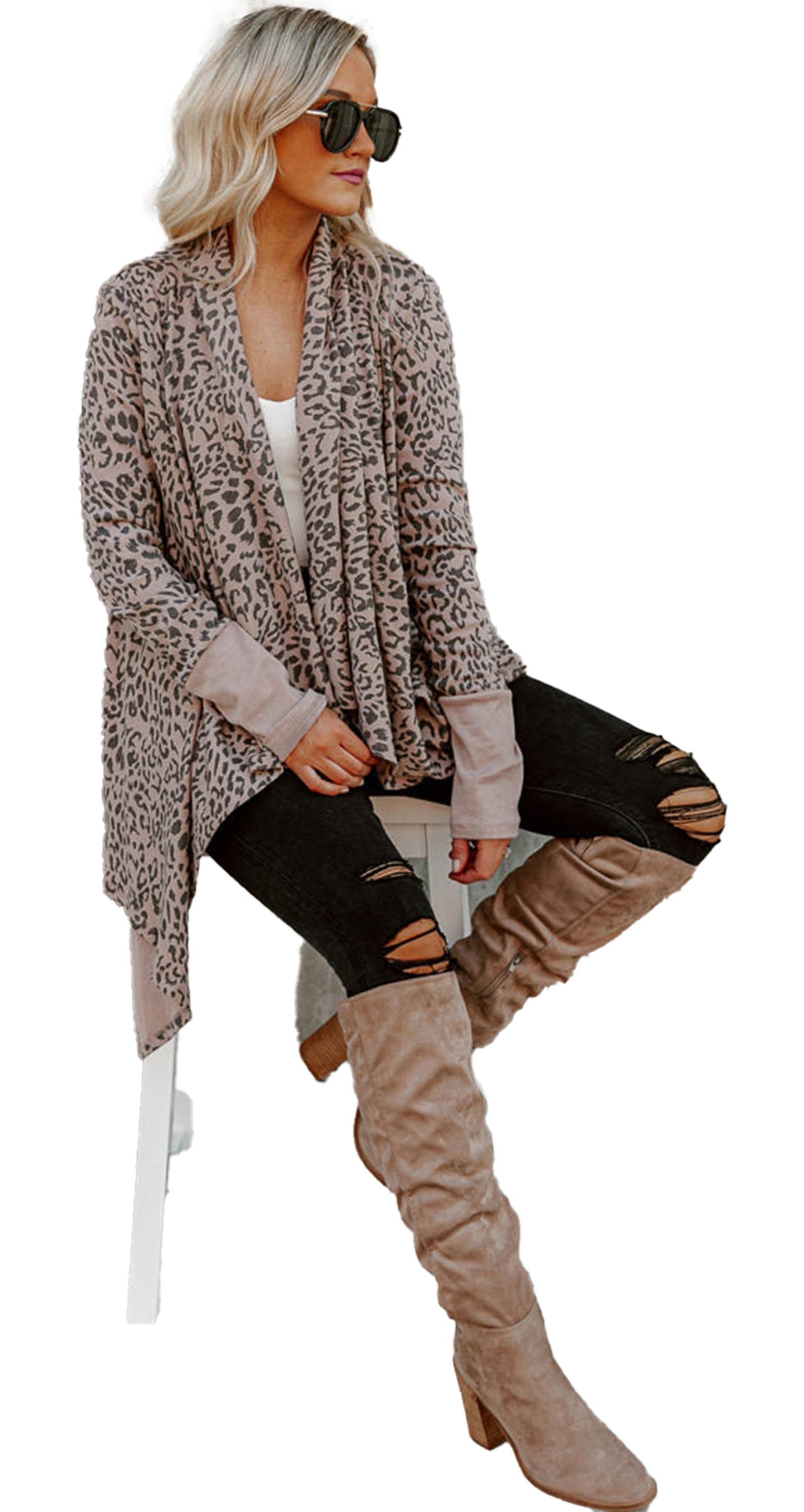 Leopard Open Front Cardigan For Trendy Style