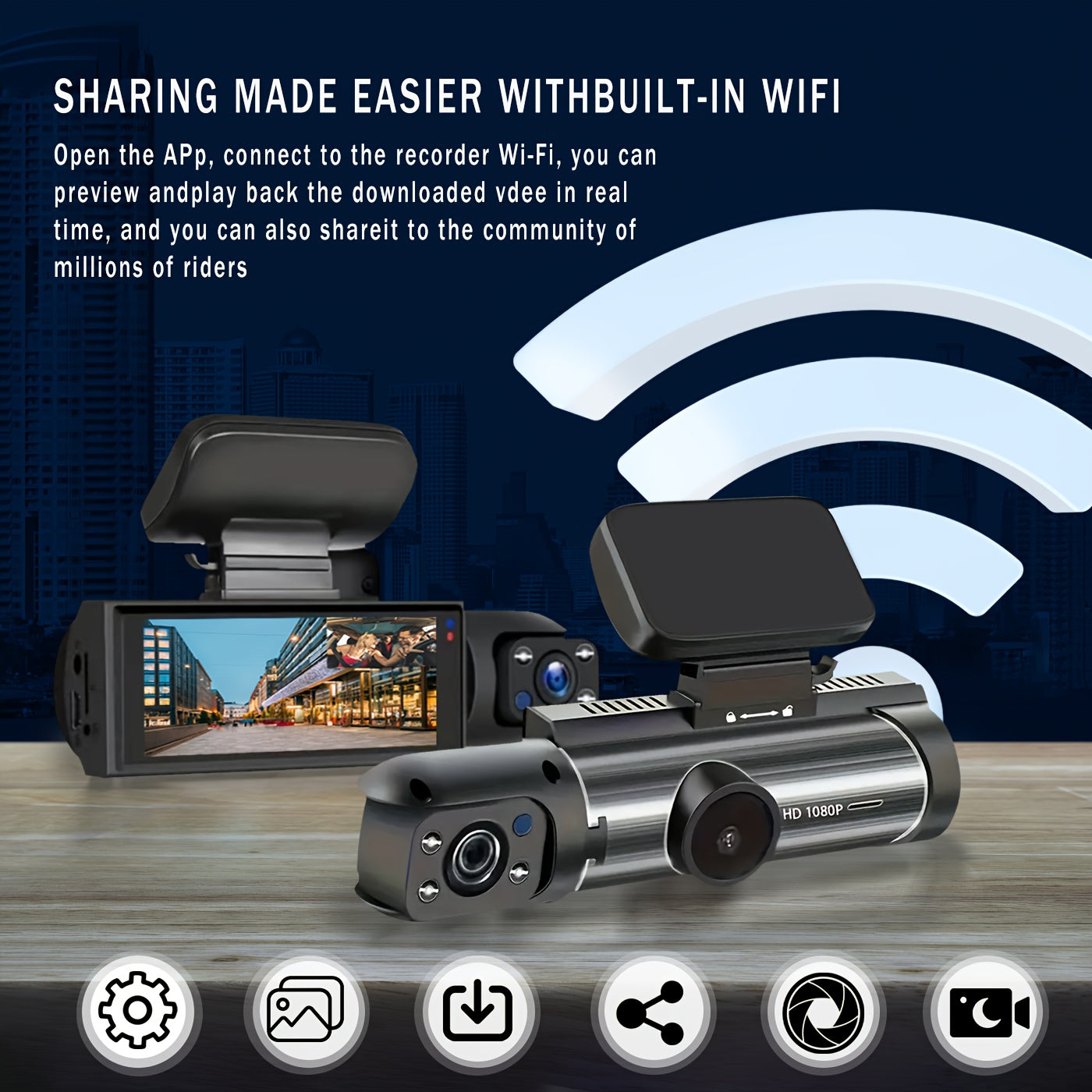 1080p Wifi Dash Cam For Cars With Night Vision