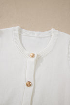 White Solid Color Sleeveless Knit Button Pocketed Sweater
