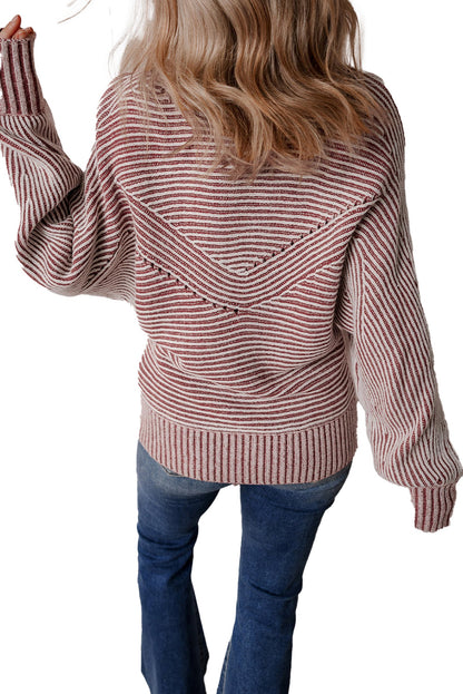 Blue Striped Knit Boat Neck Sweater