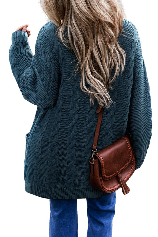 Peacock Blue Cable Knit Cardigan