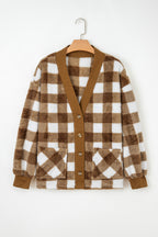 Dear-Lover Brown Checkered Sherpa Cardigan For Cozy Chic