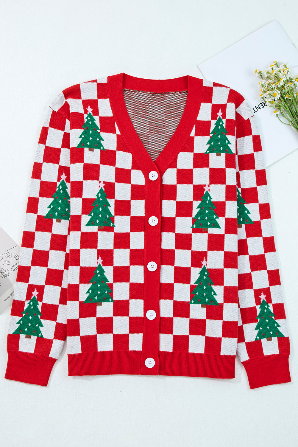 Pink Checkered Christmas Cardigan