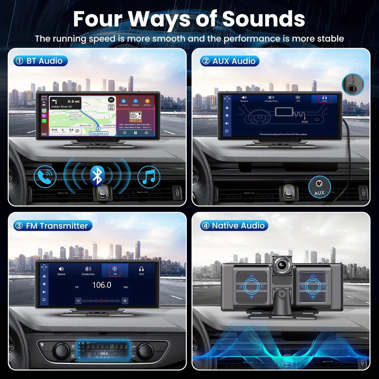 Wireless Carplay Portable Car Stereo Dash Cam