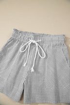 Gray Stripe Lace-up Elastic Waist Casual Pocketed Shorts
