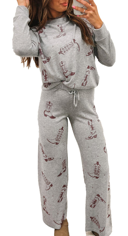Gray Cowgirl Boots Lounge Set