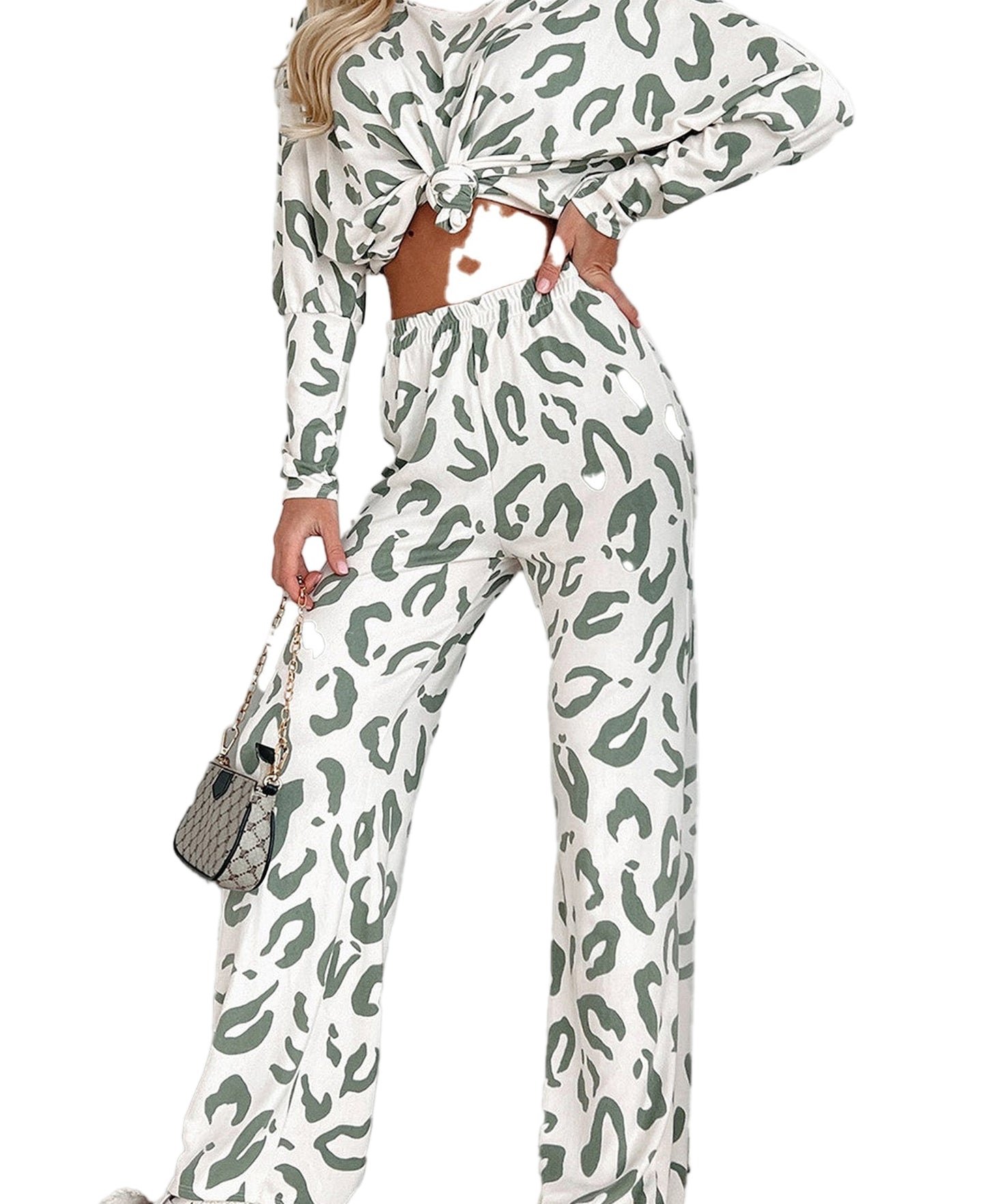 Beige Leopard Print Loungewear Set