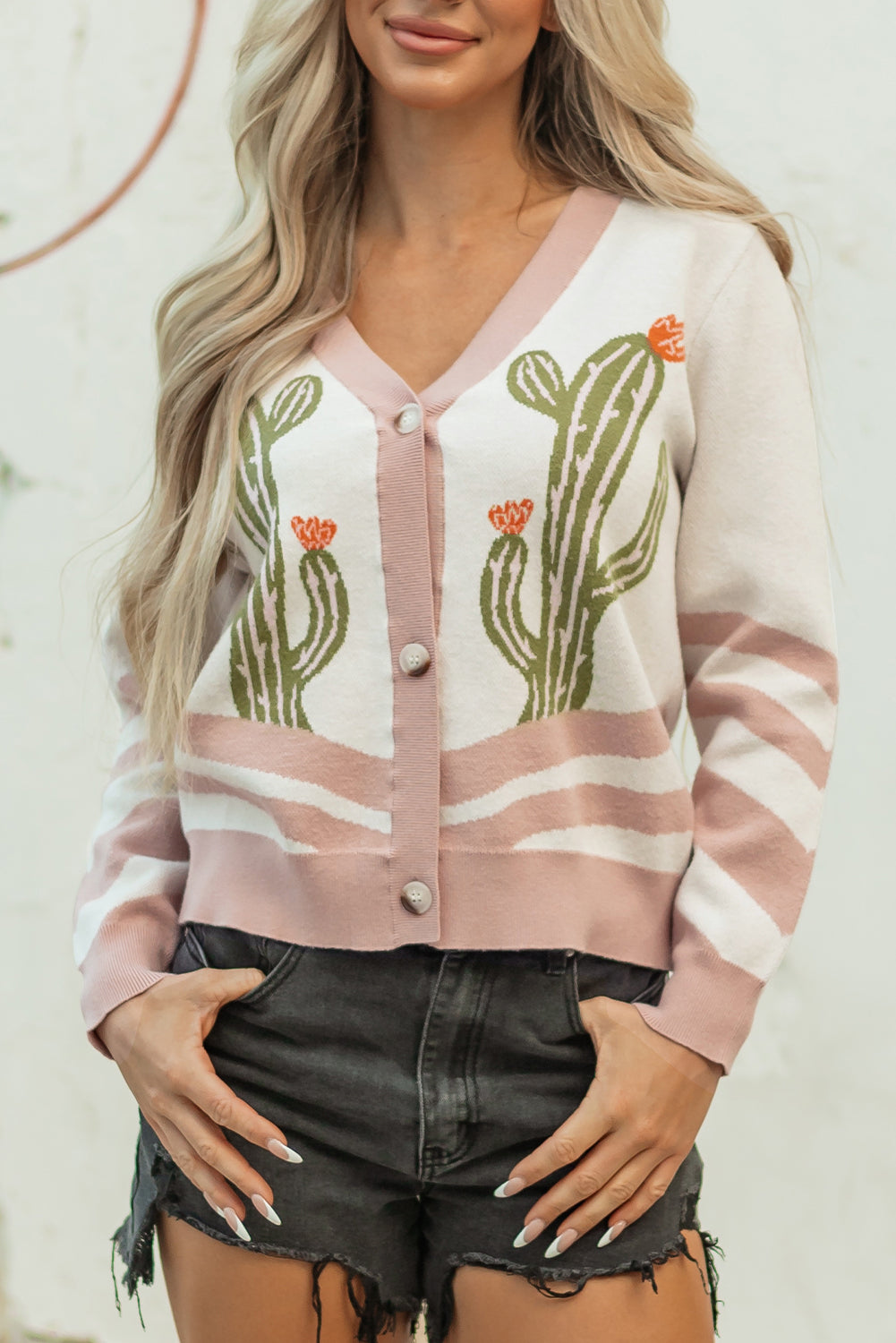 Apricot Cactus Sweater Cardigan For Trendy Style
