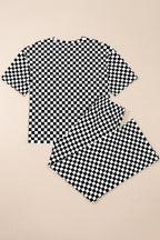 Khaki Checkered Print Half Sleeve Tee 2pcs Lounge Pant Set