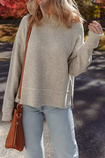 Gray Waffle Knit Sweater For Stylish Comfort