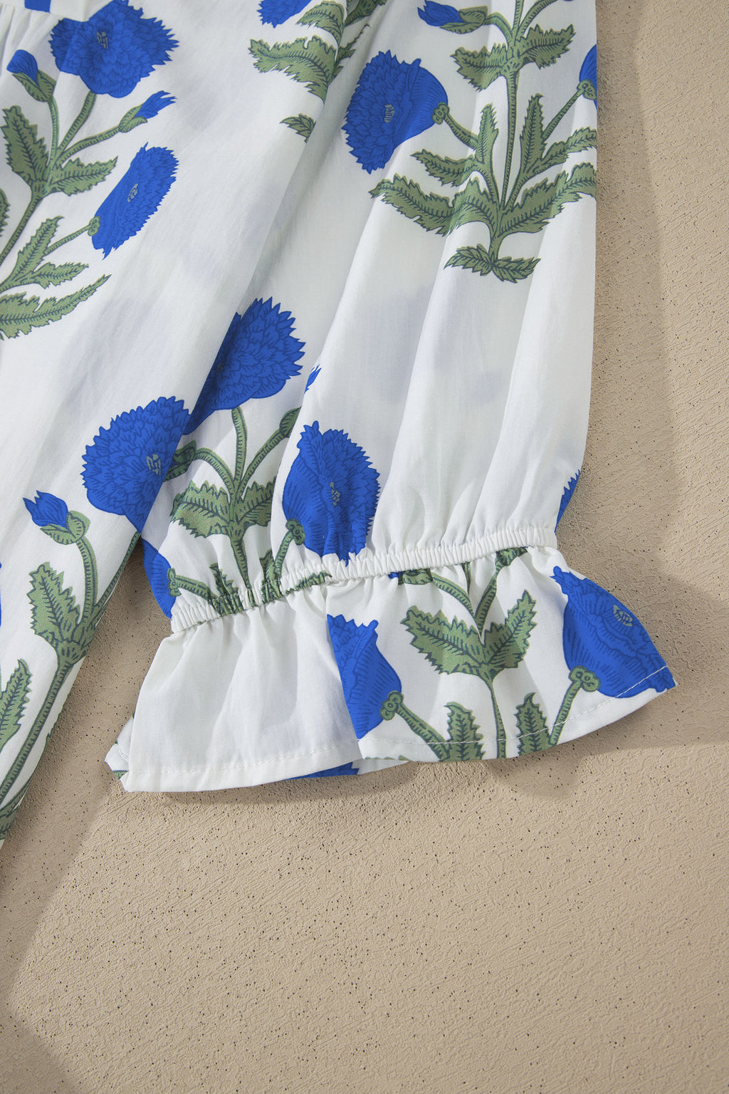Green Casual Wild Flower Print V Neck 3/4 Sleeve Blouse