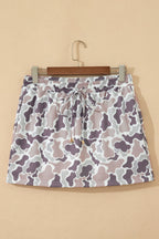 Sky Blue Abstract Camo Elastic Waist Drawstring Mini Skort
