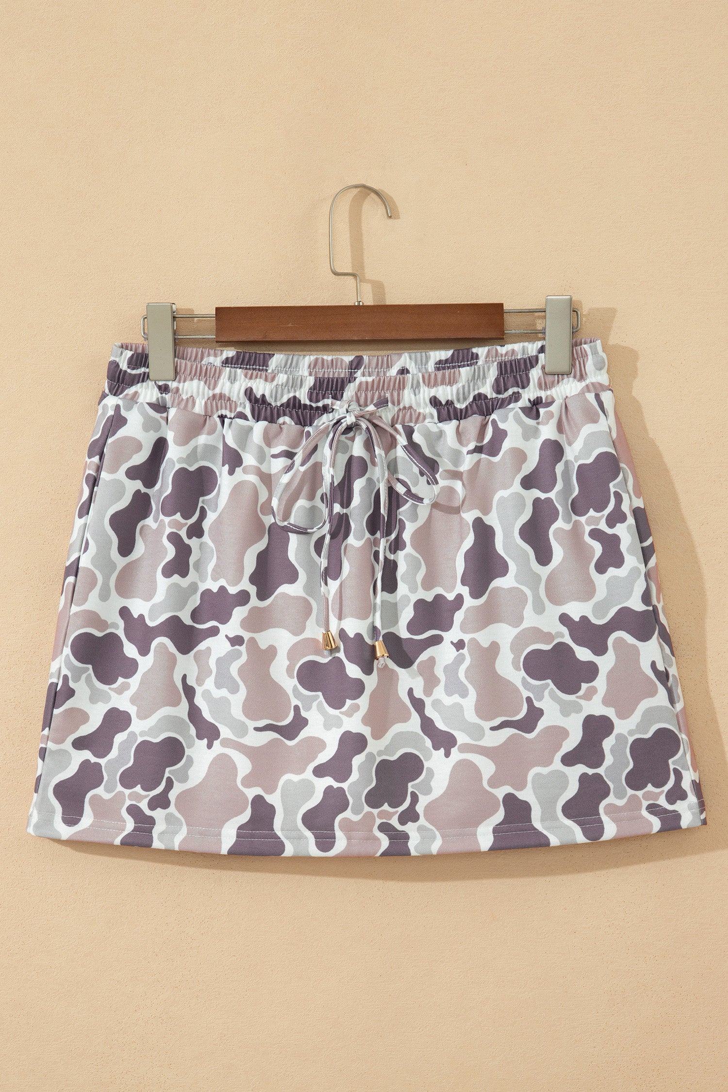 Sky Blue Abstract Camo Elastic Waist Drawstring Mini Skort