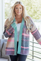 Multicolor Striped Open Front Cardigan