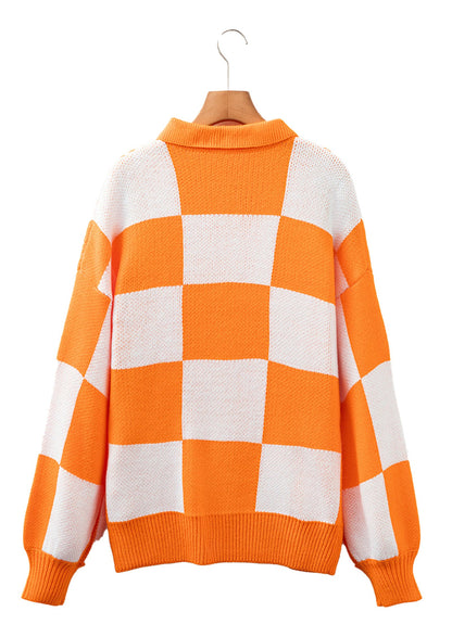 Grapefruit Orange Checkered Sweater