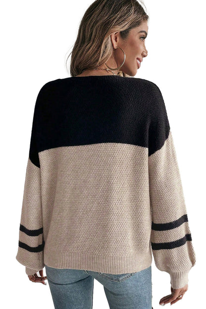 Dark Brown Color Block Sweater For Women